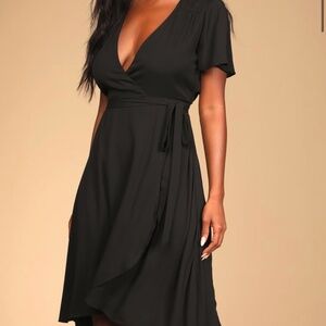 Lulus Black Wrap Midi Dress
